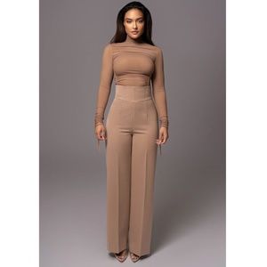JLUXLABEL Corset-Style Tan Woven Pants